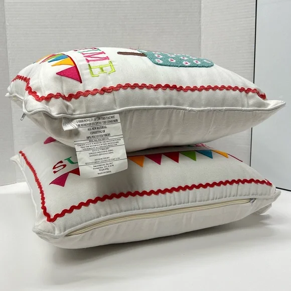 White Square Throw Pillows Set Summer Multicolor Ice Cream Cones Print Outdoors - Picture 8 of 17